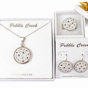 Handcrafted Swarovski Amethyst Crystal & Clay Round Pendant Set